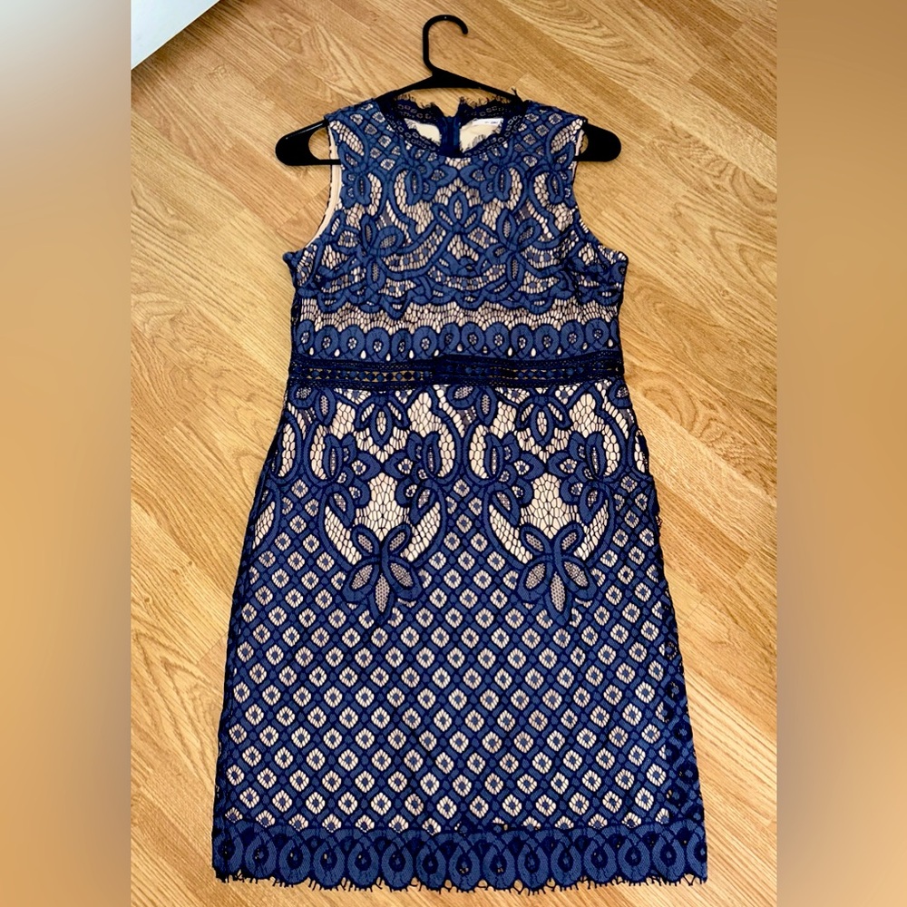 Francesca’s Lace Melania Blue Sleeveless Mini Dress - Size M